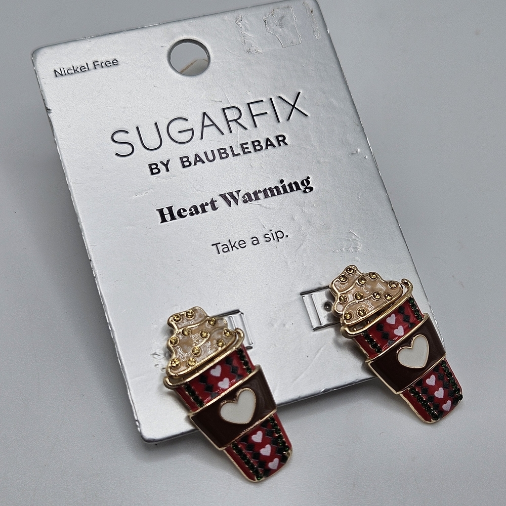 NEW SugarFix by BaubleBar Heart Warming Hot Chocolate Enamel Statement Earrings - Picture 3 of 4